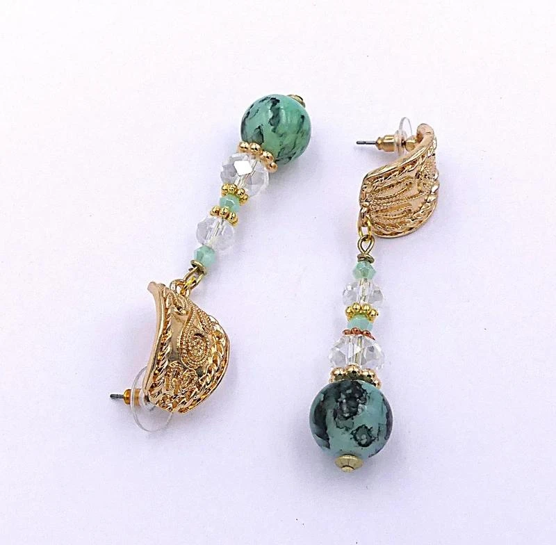 Pendientes bohemios, bañados en oro, perlas de vidrio, estilo vintage – photo 2